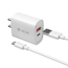 Devia 极速系列全兼容A+C 20W快充充电器中规套装白色 Type-C白色